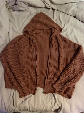 Cozy Hooded Cable-Knit Zip Sweater - Rose